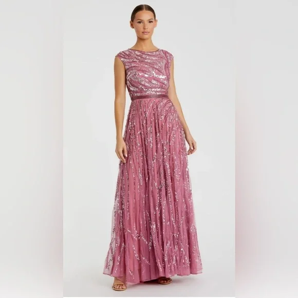 NWT | Mac Duggal 5445 Plum Pink Cap Sleeve Embellished Evening Gown Size 12 - Picture 3 of 14